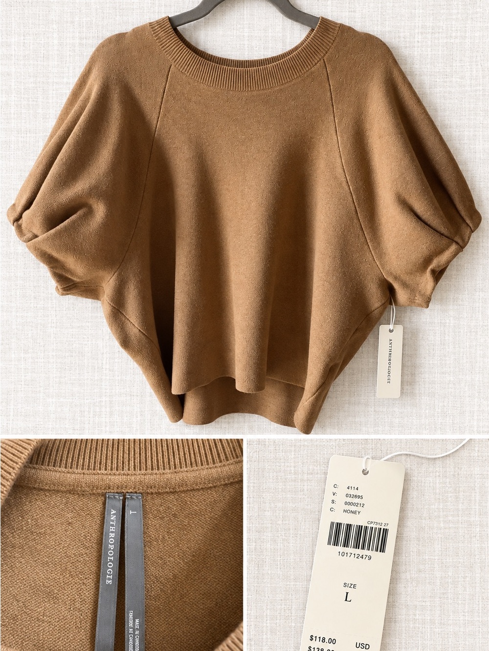 Anthropologie Honey Brown Crewneck Dolman Sweater
